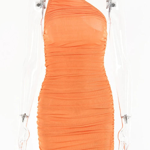 Load image into Gallery viewer, One-shoulder Ruched Mini Dress For Women 2021 Summer Sleeveless Bodycon Dresses High Street Ladies Solid Party Vestidos
