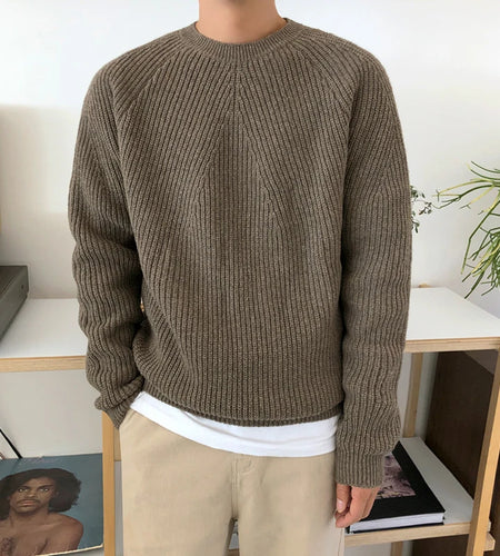 men's wear classic round collar Sweater Korean fashion loose kintted tops for male autumn winter new warm clothes 9Y4243