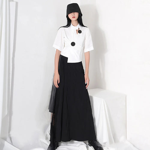 Load image into Gallery viewer, White Casual Cut Out Shirts Female Irregular Collar Short Sleeve Asymmetrical Korean Fashion Woman Blouses 2022 New
