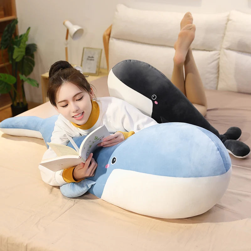 120cm Giant New Whale Plush Toys Big Soft Stuffed Sleeping Pillow Cute Sea Animal Fish Blue Shark Doll Kids Baby Birthday Gift