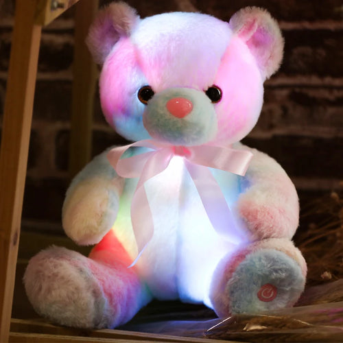 Load image into Gallery viewer, New 28cm Glowing Teddy Bear Plush Toys Colorful Luminous Light Up Stuffed Animal Soft Doll LED Pillow Christmas Gift for Kids
