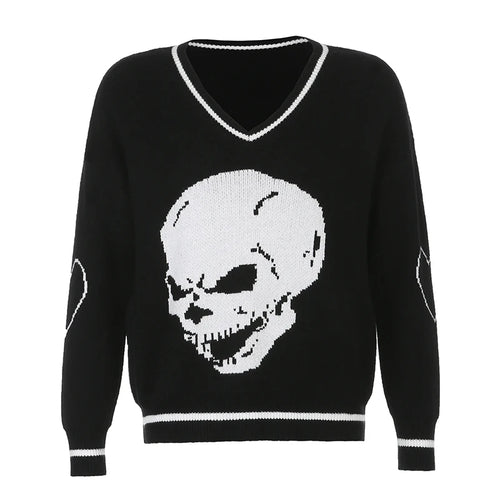 Load image into Gallery viewer, Harajuku Skull Print Y2K Loose Autumn Winter Sweater Women Pullovers Casual Knitwear Jumpers Korean Sweaters New
