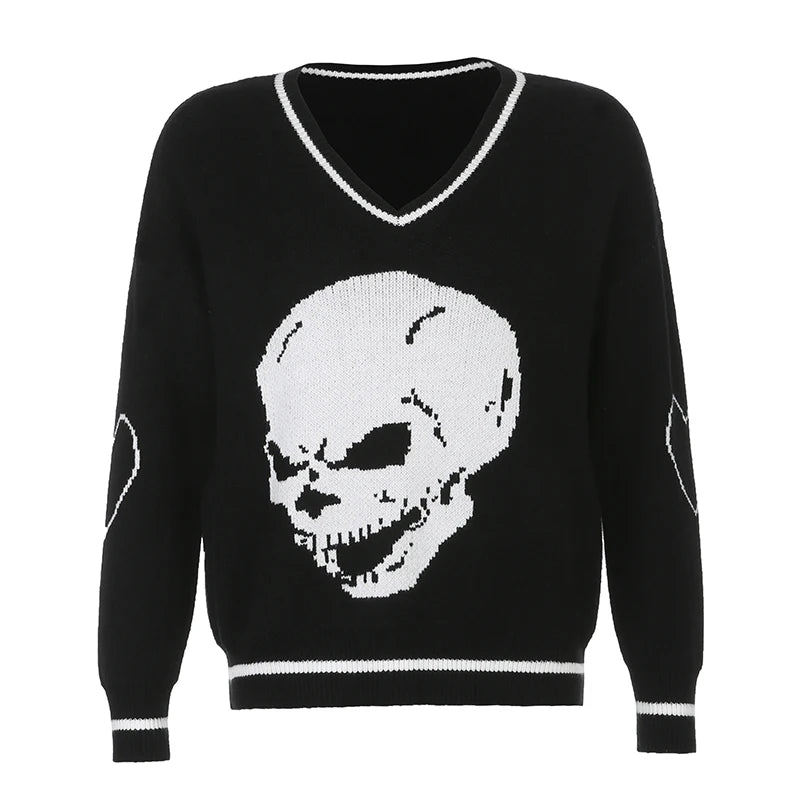 Harajuku Skull Print Y2K Loose Autumn Winter Sweater Women Pullovers Casual Knitwear Jumpers Korean Sweaters New