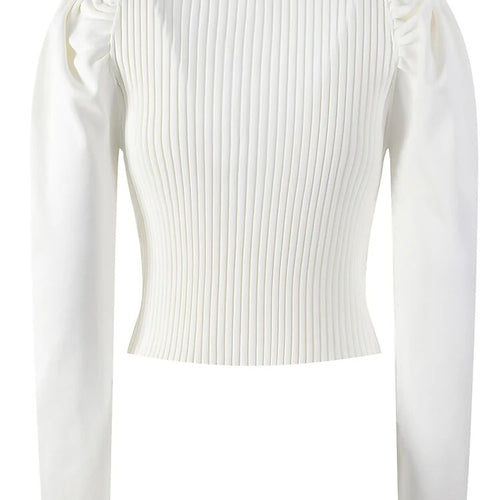 Load image into Gallery viewer, Slim White Sweater For Women Square Collar Long Sleeve Patchwork Diamonds Solid Knitting Pullover Female Clothing

