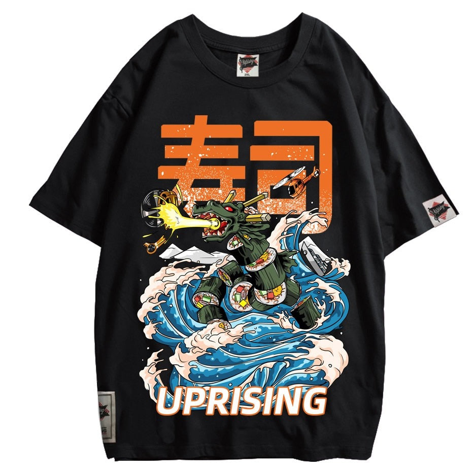 Sushi Attack Counterattack Food Attack Uprising Japanese Street Trend Original Hip Hop Punk Men's Short Sleeve T-shirt