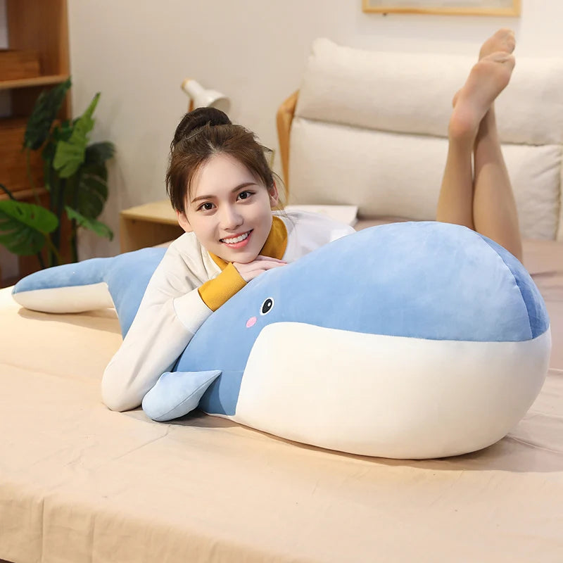 120cm Giant New Whale Plush Toys Big Soft Stuffed Sleeping Pillow Cute Sea Animal Fish Blue Shark Doll Kids Baby Birthday Gift