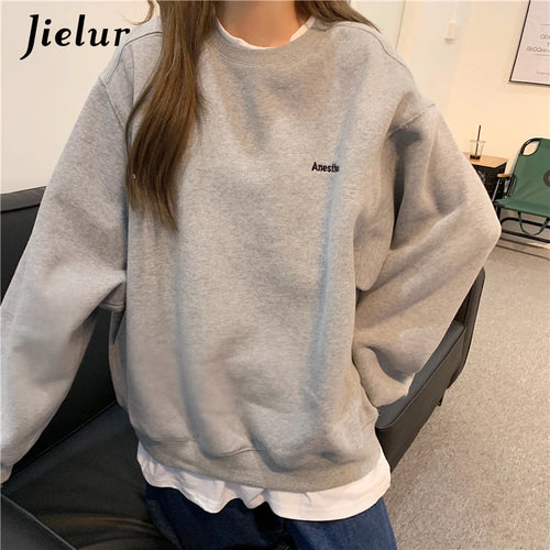 Load image into Gallery viewer, Orange Gray Sweatshirt Women M-XL Fake Two Piece M-XL Size Hoodie Female Loose Korean Fleece Streetwear Letter Embroidery
