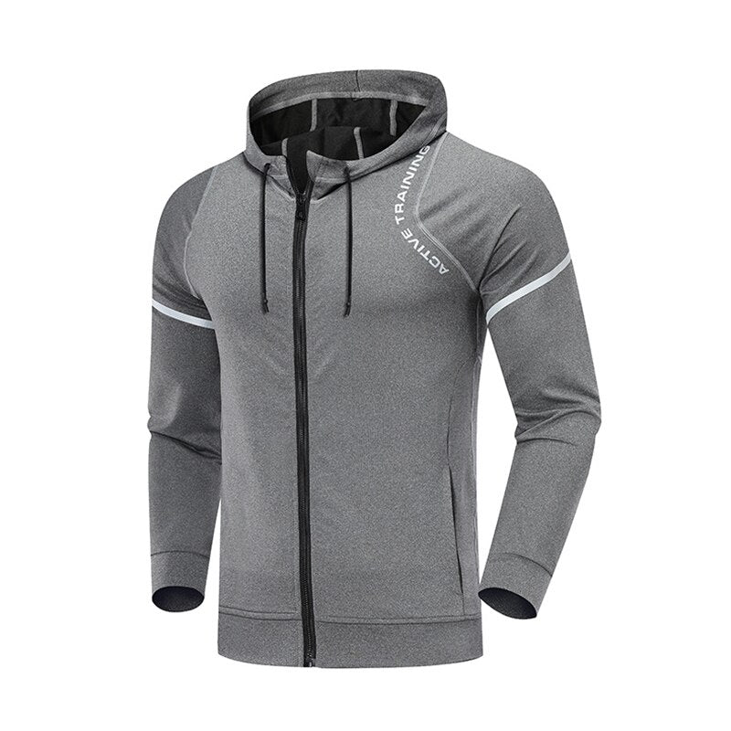 Gym Men Sports Jacket Fitness Long Sleeve Running Elastic Tight Hoodies Zipper Slim Hiking Sweatshirts Male Jogging Hooded Coat