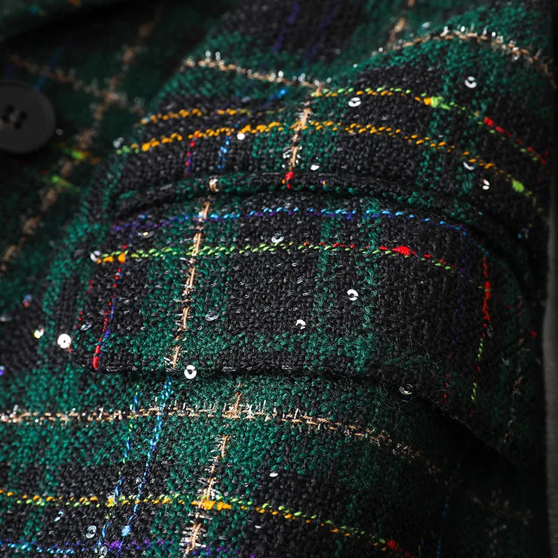 Stylish Jacket Coat Formal Blazers Lady Office Work Suit Manual Sequins Jackets Slim Plaid Outerwear Women Elegant Blazer Female