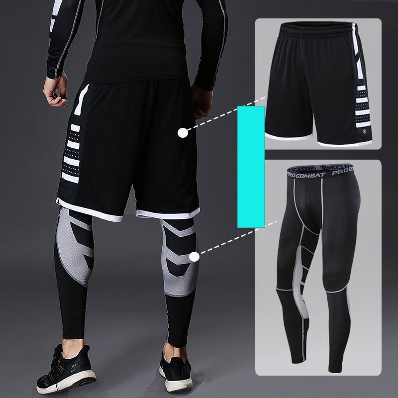 Dry Fit Men's Training Sportswear Set Gym Fitness Compression Sport Suit Jogging Tight Sports Wear Clothes 4XL5XL Oversized Male v2
