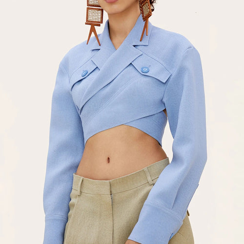 Load image into Gallery viewer, Asymmetrical Slim Women&#39;s Blouses Lapel Collar Long Sleeve Vintage Short Shirts For Female Fashion Clothes
