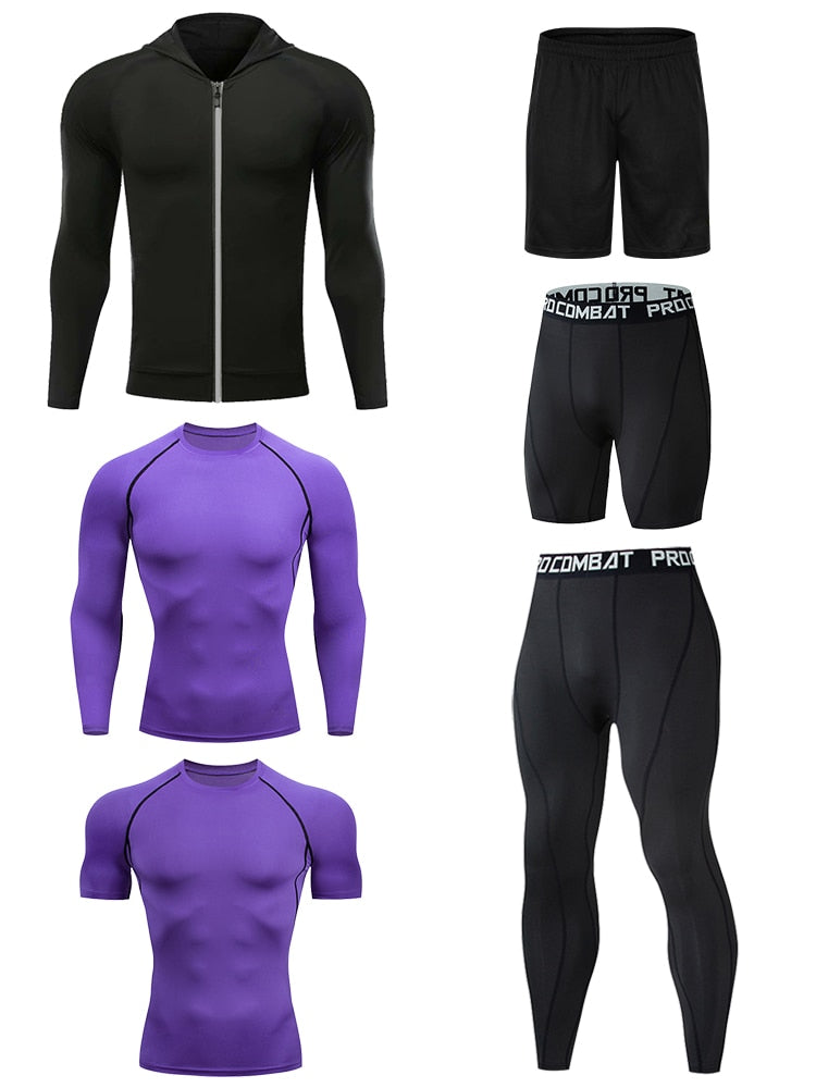 6 Pcs Set Men Sportswear Compression Sport Suit Quick Dry Running Sets Clothes Sports Joggers Training Gym Fitness Tights