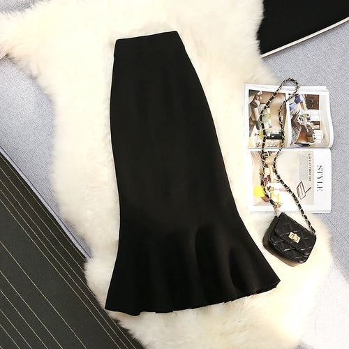 Load image into Gallery viewer, Knitted Small Waist Skirt 2022 Autumn And Winter Textured Fishtail Skirt Retro High Waist Wrap Hip Long Skirt Thickened

