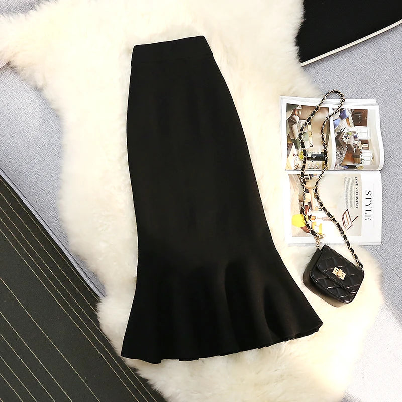 Knitted Small Waist Skirt 2022 Autumn And Winter Textured Fishtail Skirt Retro High Waist Wrap Hip Long Skirt Thickened