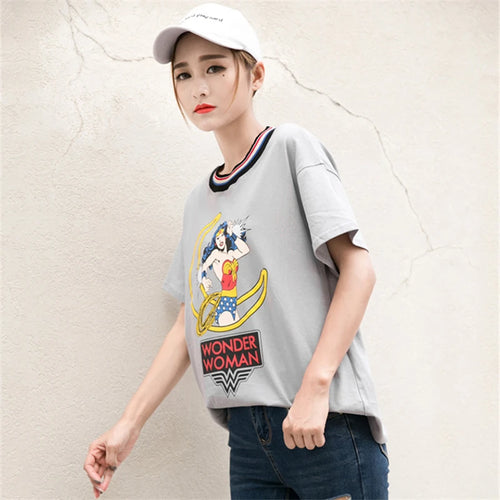 Load image into Gallery viewer, Summer Fashion Harajuku White T shirt Female Loose Rainbow Stripe Collar Cartoon Printed Tops Short Sleeve Casual T-shirts Women
