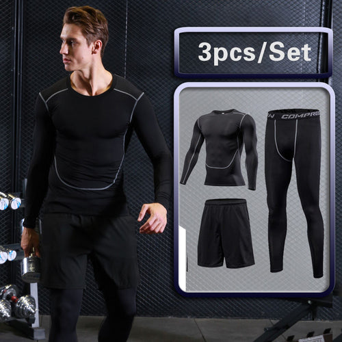 Load image into Gallery viewer, Running Sport Set For Men&#39;s Tight Sport Clothing Gym Fitness Sportswear Suit Outdoor Workout Compression Tracksuit Clothes Black
