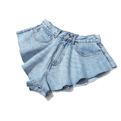 Load image into Gallery viewer, Casual Denim Shorts Skirts High Waist Ruffle Hem Loose Ruched Short Pants Female Fashion Clothing 2021 Spring
