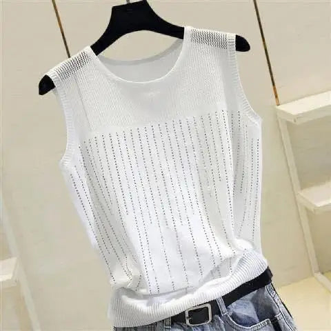 Load image into Gallery viewer, Women&#39;s Short Sexy Top Basic Tanks Hollow Out Shiny Sleeveless Tops Vest 2021 Summer Slim Open Back Vest Ladies Clothing Vest
