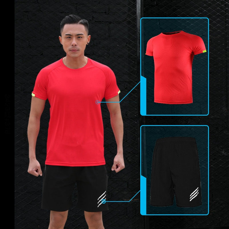 Running T Shirt Sport GYM Tshirt Short Sleeve Football Basketball Tennis Shirt Quick Dry Fitness Sports Set Suits Sportswear