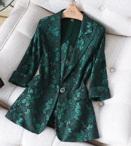 Jacket Coat Formal Blazers Lady Office Work Suit Pockets Jackets Slim Black Lace Outerwear Women Blazer Femme Elegant Top