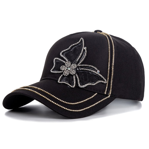 Load image into Gallery viewer, Fashion Women&#39;s Hat Butterfly Diamond Metal Baseball Cap Female Outdoor Streetwear Adjustable Summer Cotton Cap
