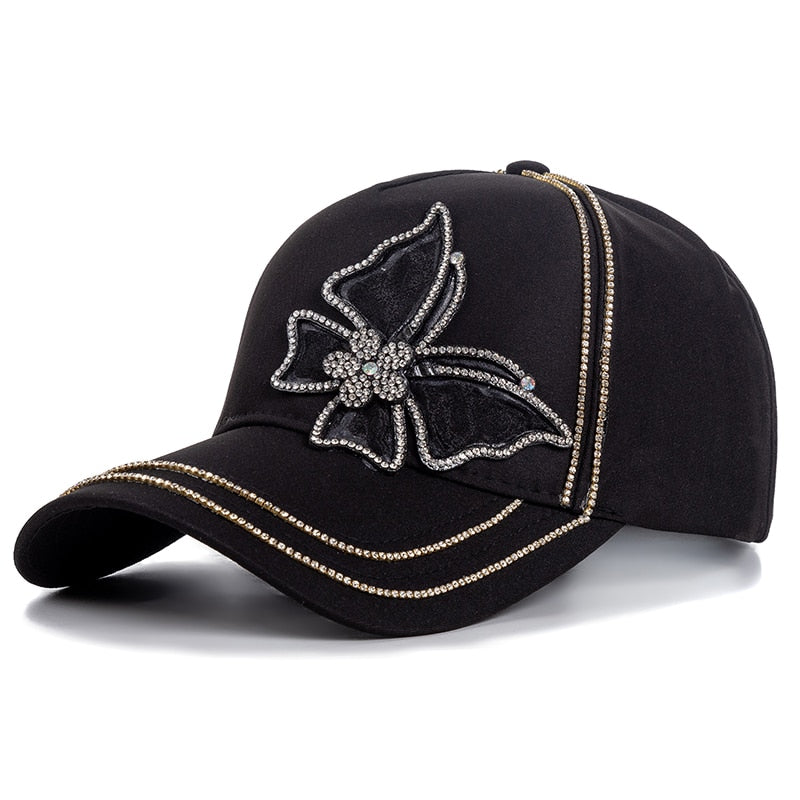 Fashion Women's Hat Butterfly Diamond Metal Baseball Cap Female Outdoor Streetwear Adjustable Summer Cotton Cap