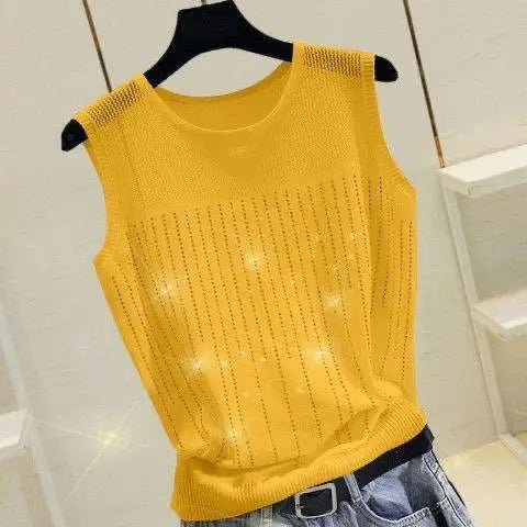 Load image into Gallery viewer, Women&#39;s Short Sexy Top Basic Tanks Hollow Out Shiny Sleeveless Tops Vest 2021 Summer Slim Open Back Vest Ladies Clothing Vest
