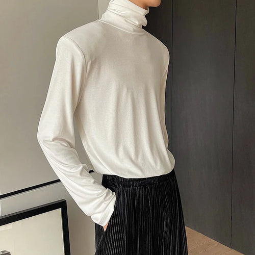 Load image into Gallery viewer, Autumn Men&#39;s T-shirt Turtleneck Solid Collar Shoulder Pad Long Sleeve Slim Fit Tops Solid Color Pullover Top 9A2222
