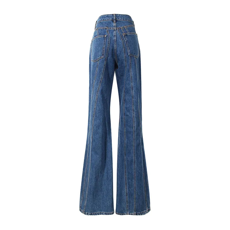 Striped Denim Flare Jeans For Women High Waist Casual Irregular Pants Female Fashion Clothing Autumn