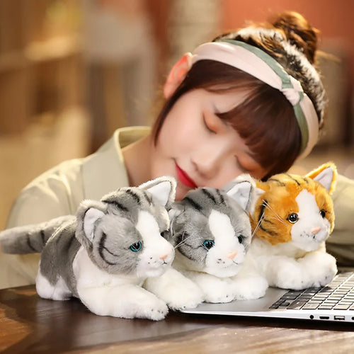 Load image into Gallery viewer, 32cm Cartoon Anime Appease Dolls Kawaii Real life Doll Yellow&amp;Grey Simulation Cat Plush Toy Birthday Gifts for Children Baby
