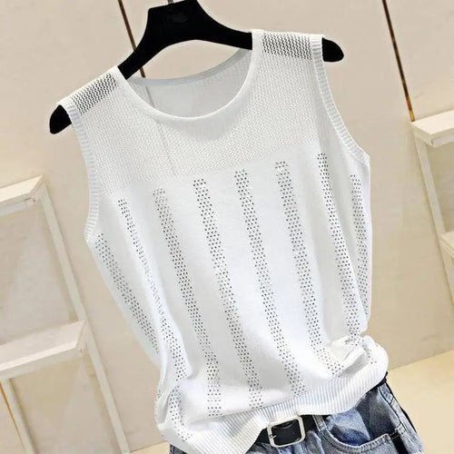 Load image into Gallery viewer, Women&#39;s Short Sexy Top Basic Tanks Hollow Out Shiny Sleeveless Tops Vest 2021 Summer Slim Open Back Vest Ladies Clothing Vest
