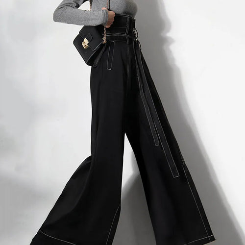 Load image into Gallery viewer, Minimalist Black Split Women&#39;s Pants High Waist Wide Leg Patchwork Loose Woman Clothes Spring Fashion Clothing
