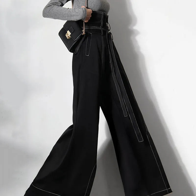 Minimalist Black Split Women's Pants High Waist Wide Leg Patchwork Loose Woman Clothes Spring Fashion Clothing