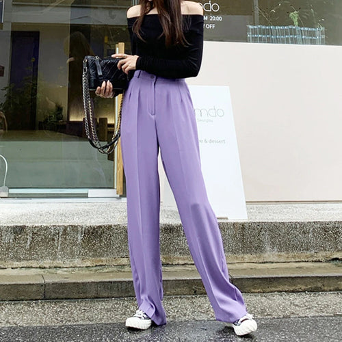 Load image into Gallery viewer, Casual Full Length Pants For Female High Waist Loose Pleated Wide Leg Pants For Female Fashion Summer Clothing
