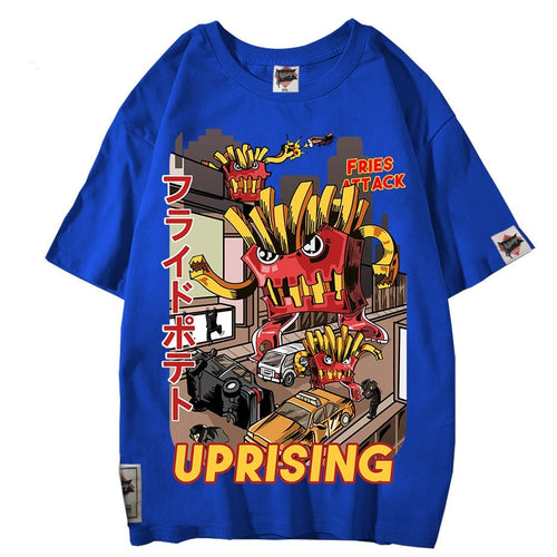 Load image into Gallery viewer, French fries attack uprising counterattack men&#39;s short-sleeved T-shirt on original fashion brand hip hop punk personality titan
