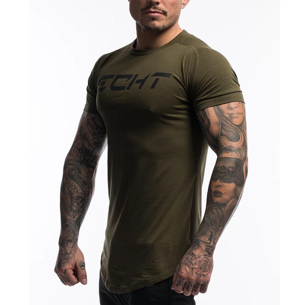 Men Short Sleeve T-shirt Summer Gym Fitness Bodybuilding Skinny  Shirt Male Workout Gray Tees Tops Casual Print Fashion Clothing