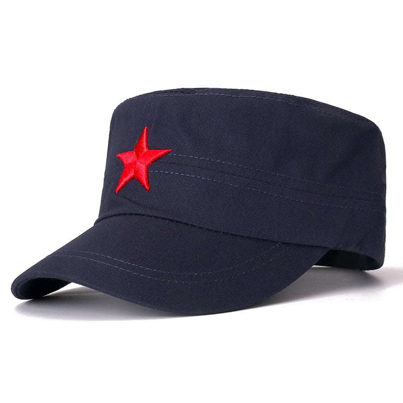 Military Caps For Men Adjustable Cadet Army Hat Red 5-Pointed Star Embroidery Flat Top Cap