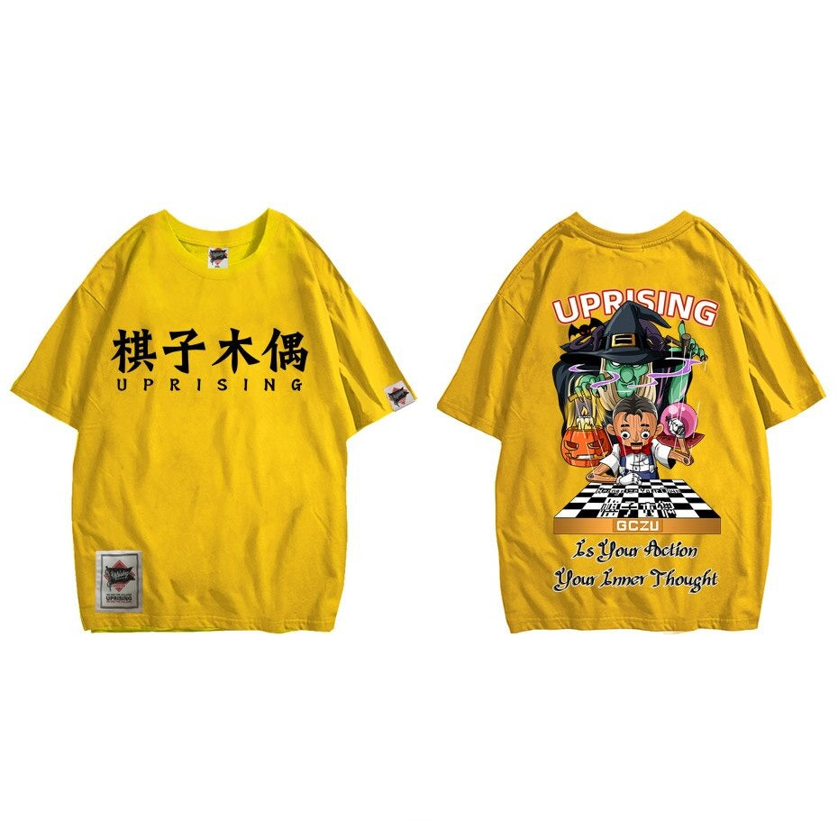 Shirt Witch Merchandise Puppet Print Street T-shirt Hip Hop Short O-neck Chessboard Hiphop T- Novel Personality Large