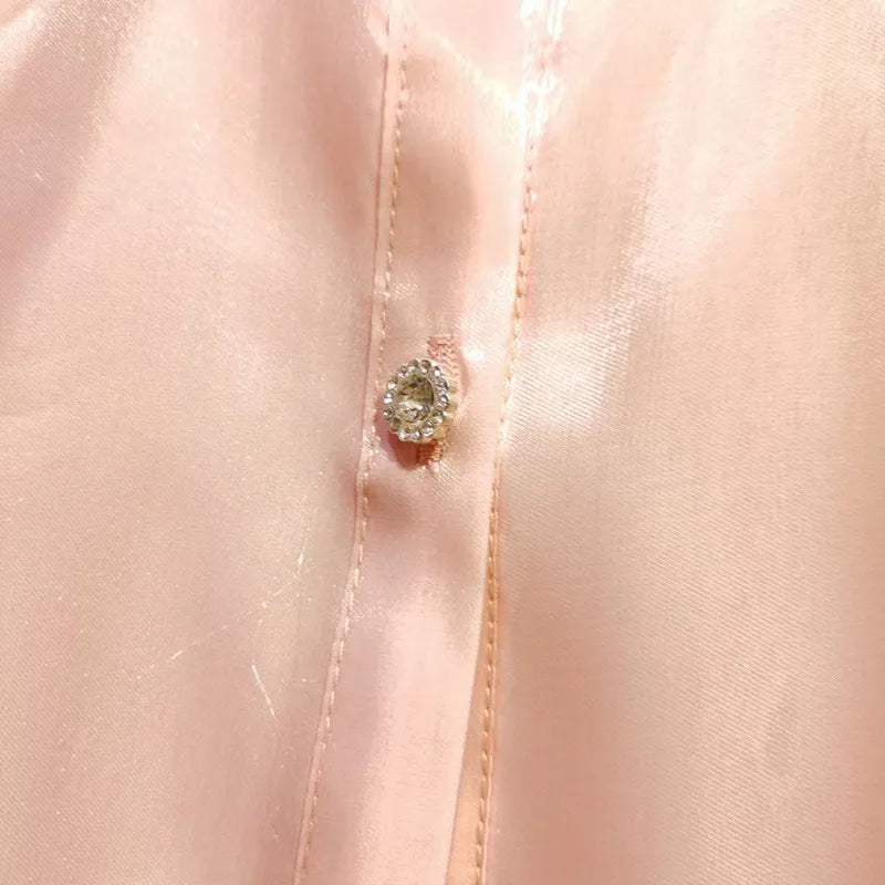 Sexy Pink Cut Out Women's Shirt Lapel Long Sleeve Korean Gathered Waist Fashion Woman Blouses Autumn Style