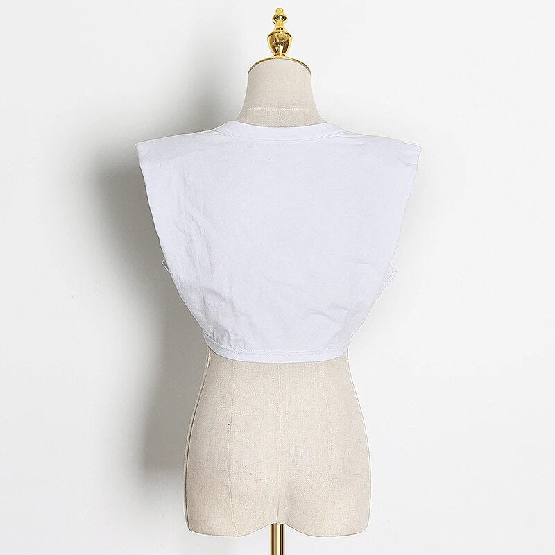 Minimalist Women T Shirt O Neck Sleevelesss Elegant Short T-Shirt For Female Fashion Clothing Spring Summer