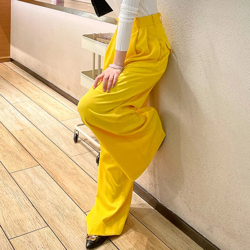 Load image into Gallery viewer, Minimalist Solid Wide Leg Pants For Women High Waist Straight Casual Loose Black TrousersFemale Fashion
