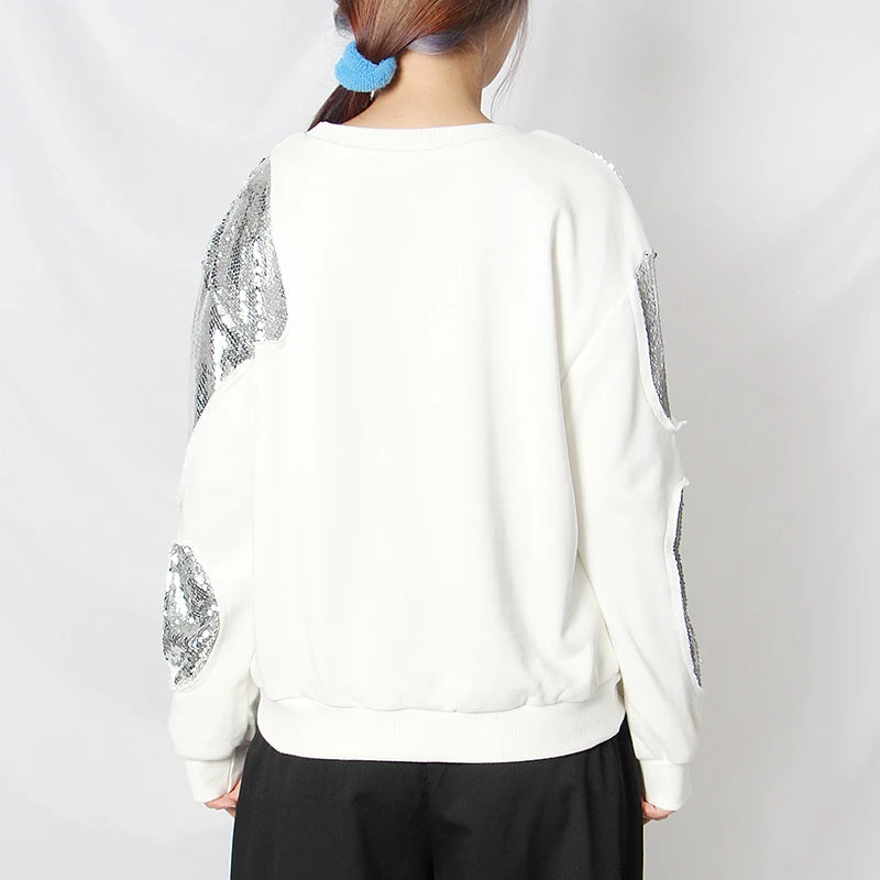 Patchwork Irregular Sequins Casual Sweatshirt For Women O Neck Long Sleeve Loose Sweatshirts Female 2020 Autumn