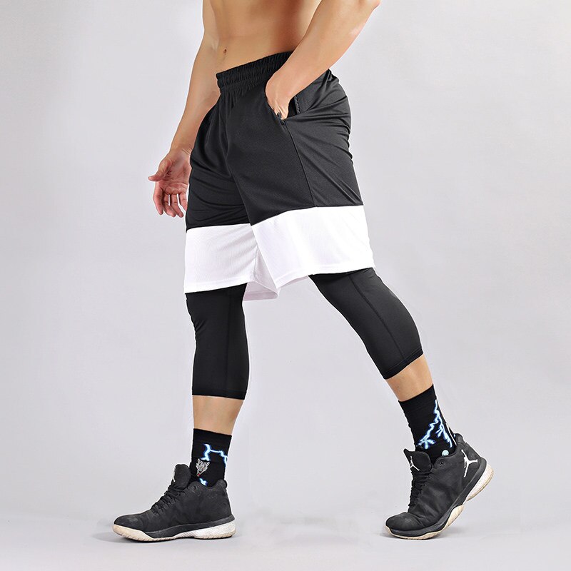2pcs Set Men Running Compression Sport Pant Suit Basketball Jersey Sweatpants for Youngster Male Workout Elastic Leggings Shorts