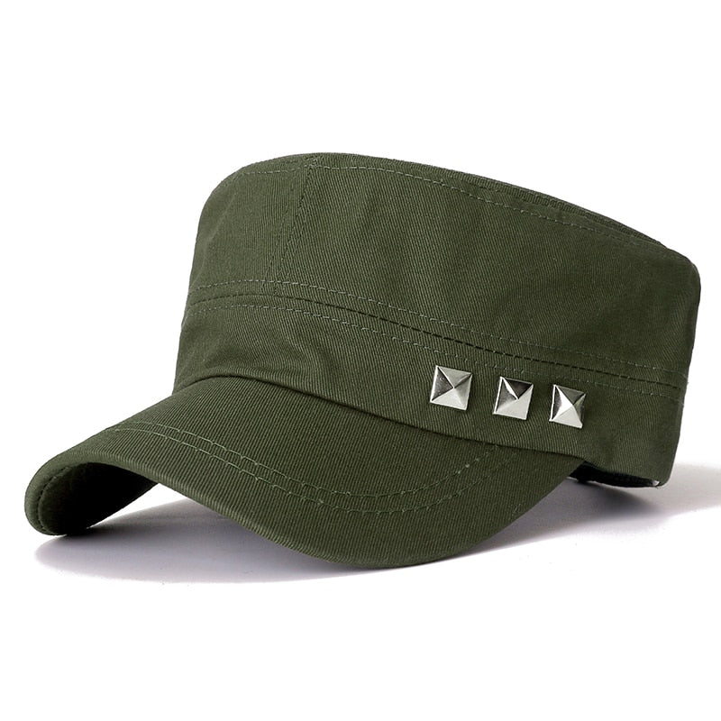 Solid Color Military Caps Men Summer Outdoor Hat Adjustable  Army Cap Small Iron Design Simple Flat Top Cap