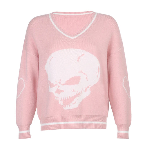 Load image into Gallery viewer, Gothic Skull Print Autumn Winter Woman Sweaters Y2K Fashion Loose Pullover Harajuku Knitted Sweater Ladies Pull Femme
