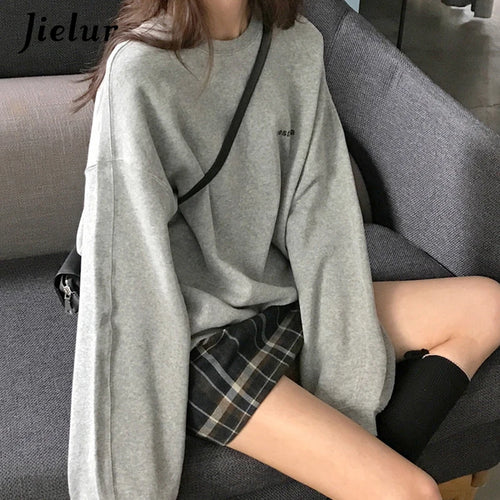 Load image into Gallery viewer, Kpop Letter Hoody Fashion Korean Thin Chic Women&#39;s Sweatshirts Cool Navy Blue Gray Hoodies for Women M-XXL
