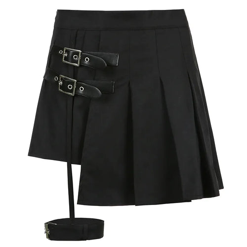 Load image into Gallery viewer, Asymmetrical Punk Style Black Pleated Skirt Buckle Summer High Waist Skirt Women Gothic Clothes Mini Skirts Party Hot
