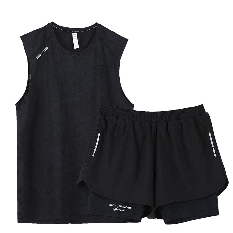 Gym Clothes Men Sport Suits Running Sets Compression Fitness T-shirts Quick Drying Sportswear Sets Jogger Vest+Shorts