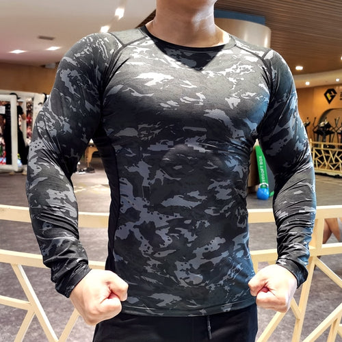 Load image into Gallery viewer, Men Compression Sweatshirt Running Elastic Compression Tshirt Fitness Tight Sport Clothes Jogging Training Sportswear Rash Guard
