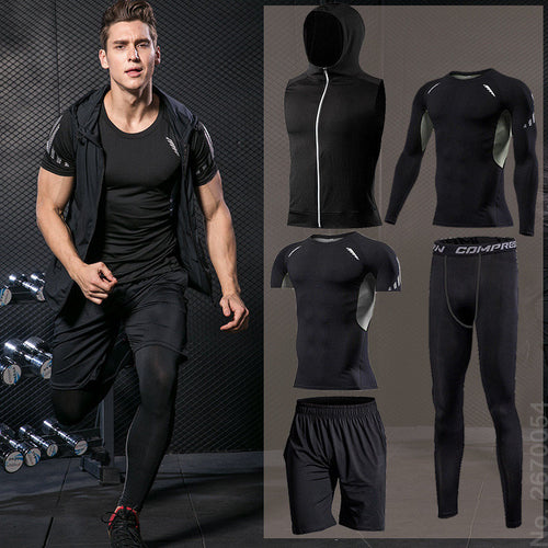 Load image into Gallery viewer, Men Running Compression Sportswear Suit Football Basketball Cycling Fitness Sport Tight Sweatshirt Clothing Set Outdoor Hoodies
